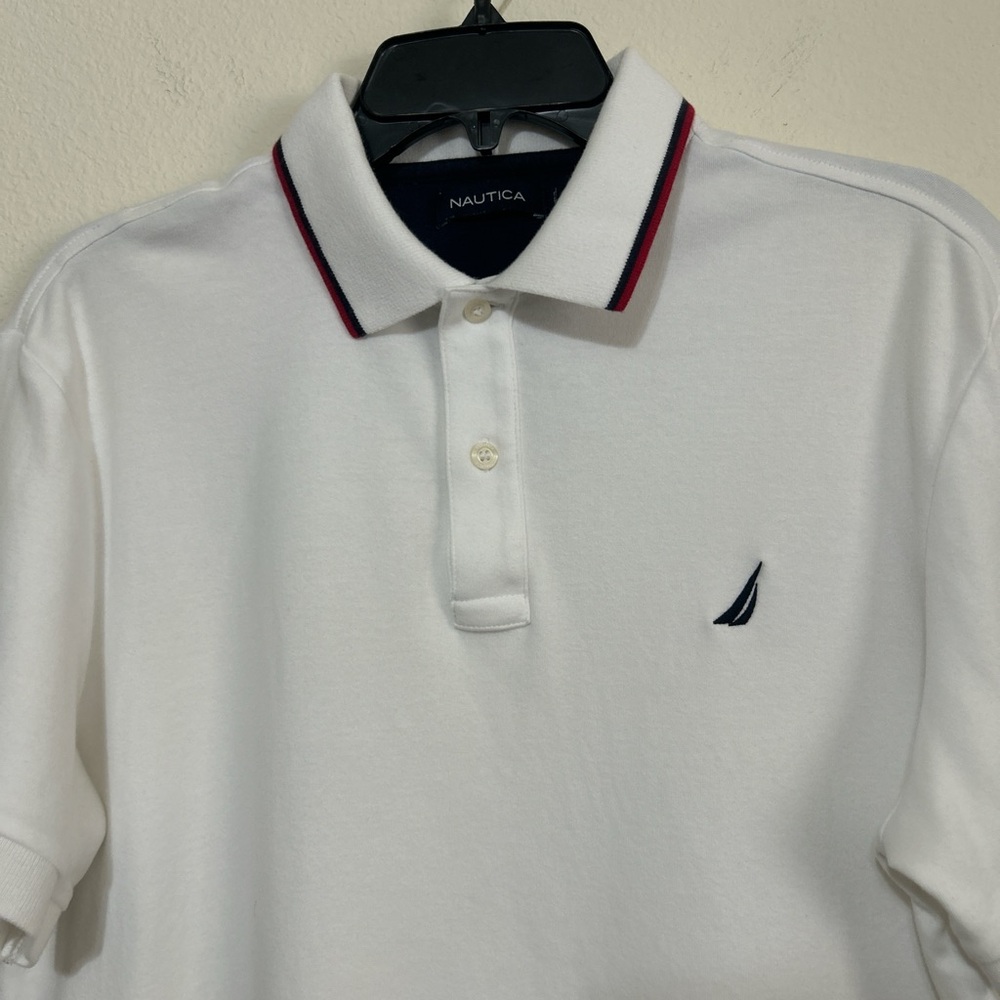Nautica Classic White Cotton Polo Shirt w/ Red & Navy Trim | Size Medium - Picture 3 of 7